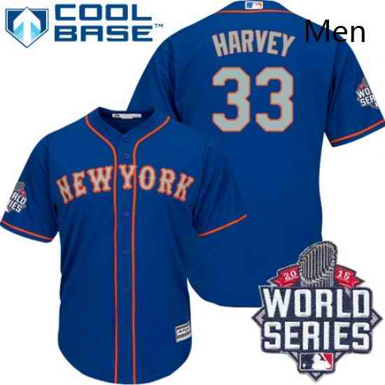 Mens Majestic New York Mets 33 Matt Harvey Replica Royal Blue Alternate Road Cool Base 2015 World Series MLB Jersey